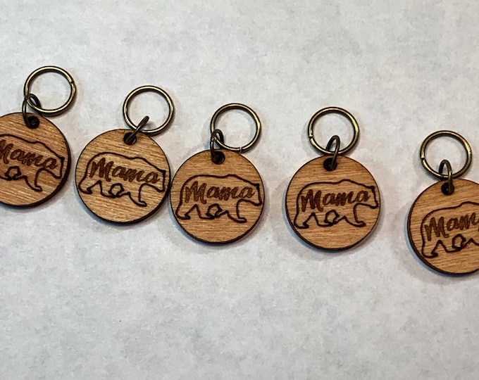 Mama Bear Stitch Markers for knitting and crochet  wood