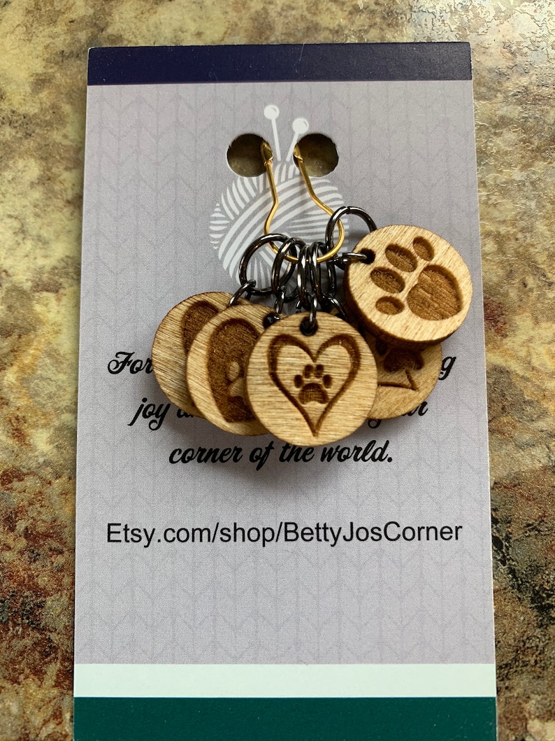 Paws of Love wood stitch markers for crocheting or knitting