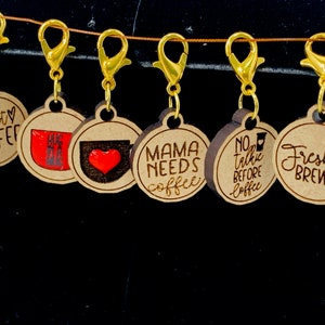 Mama needs Coffee Stitch Markers for Knitting and Crocheting wooden laser cut