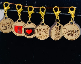 Mama needs Coffee Stitch Markers for Knitting and Crocheting wooden laser cut