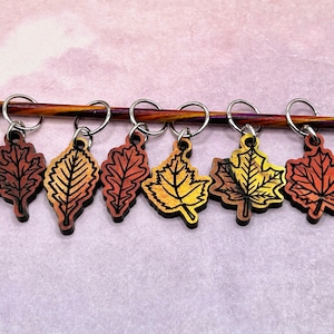 Marcadores de puntos con forma de hojas de otoño para tejer y hacer crochet