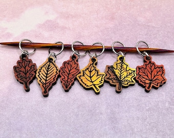 Autumn leaves stitch markers for knitting and crocheting