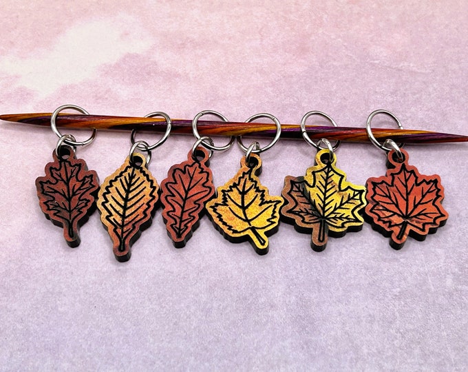 Autumn leaves stitch markers for knitting and crocheting
