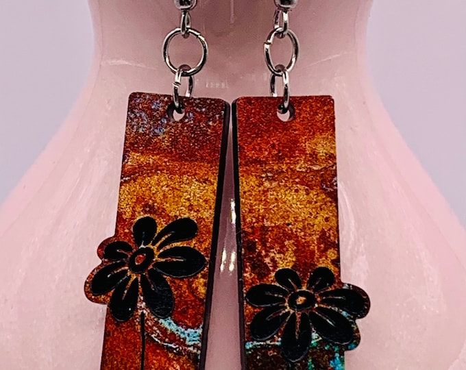 Chic Lightweight Acrylic Flower Earrings - Engraved Design - Handmade