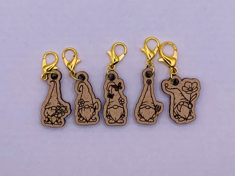 Garden Gnomes Set of 5 Wooden Laser Cut Stitch Markers for - Etsy