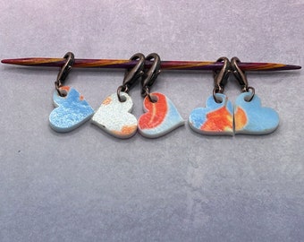 Autumn hearts stitch markers for knitting and crocheting