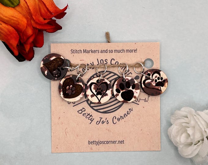 Paw Print of love Stitch Markers - Set of 5 for Knit & Crochet Handmade