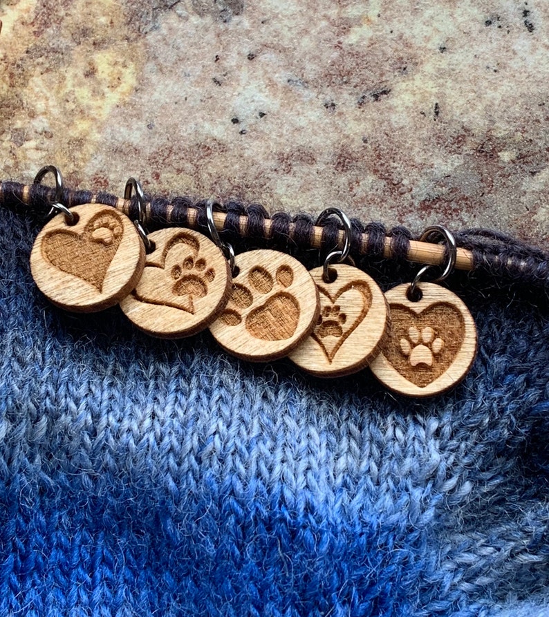Paws of Love wood stitch markers for crocheting or knitting