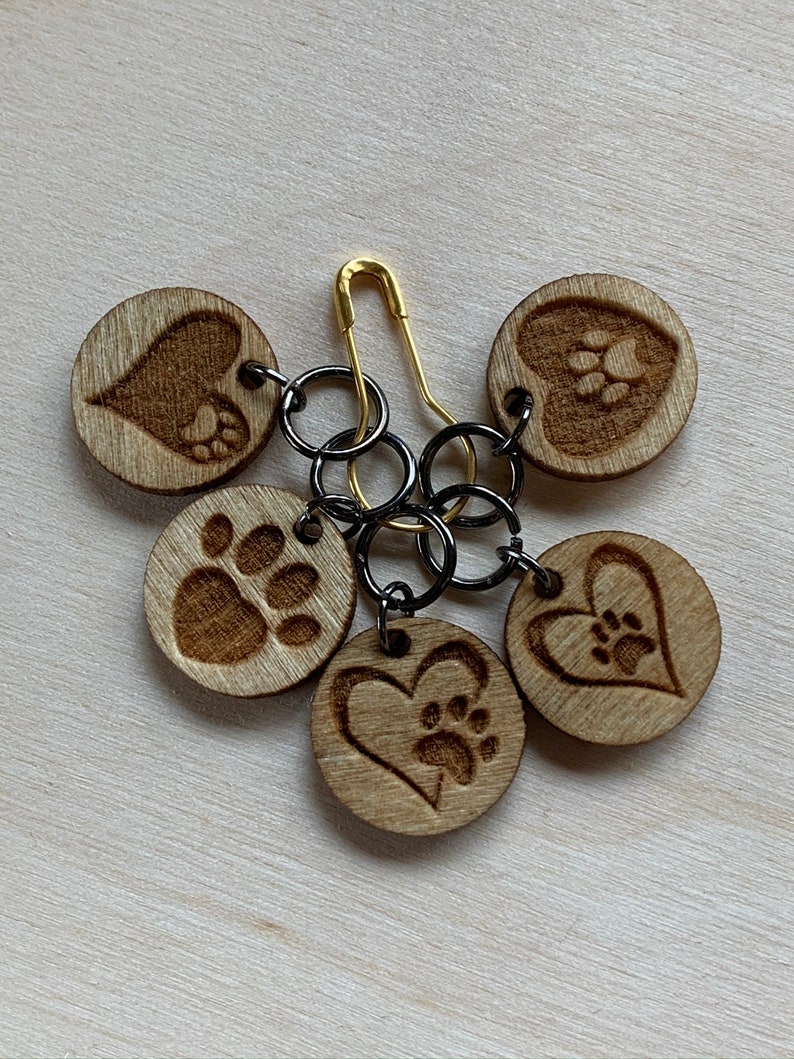 Paws of Love wood stitch markers for crocheting or knitting