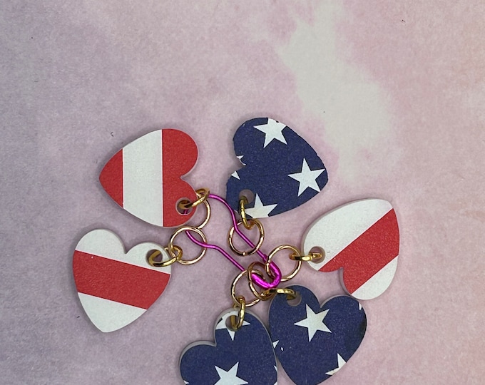 Stars and Strips Stitch Markers for knitting and Crocheting.