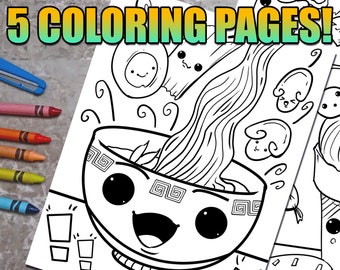 Cute Kawaii Foods Coloring Book Pages Download, Fun Coloring Pages For Kids To Color, kids Activities, Chibi Japanese Anime Style, SVG