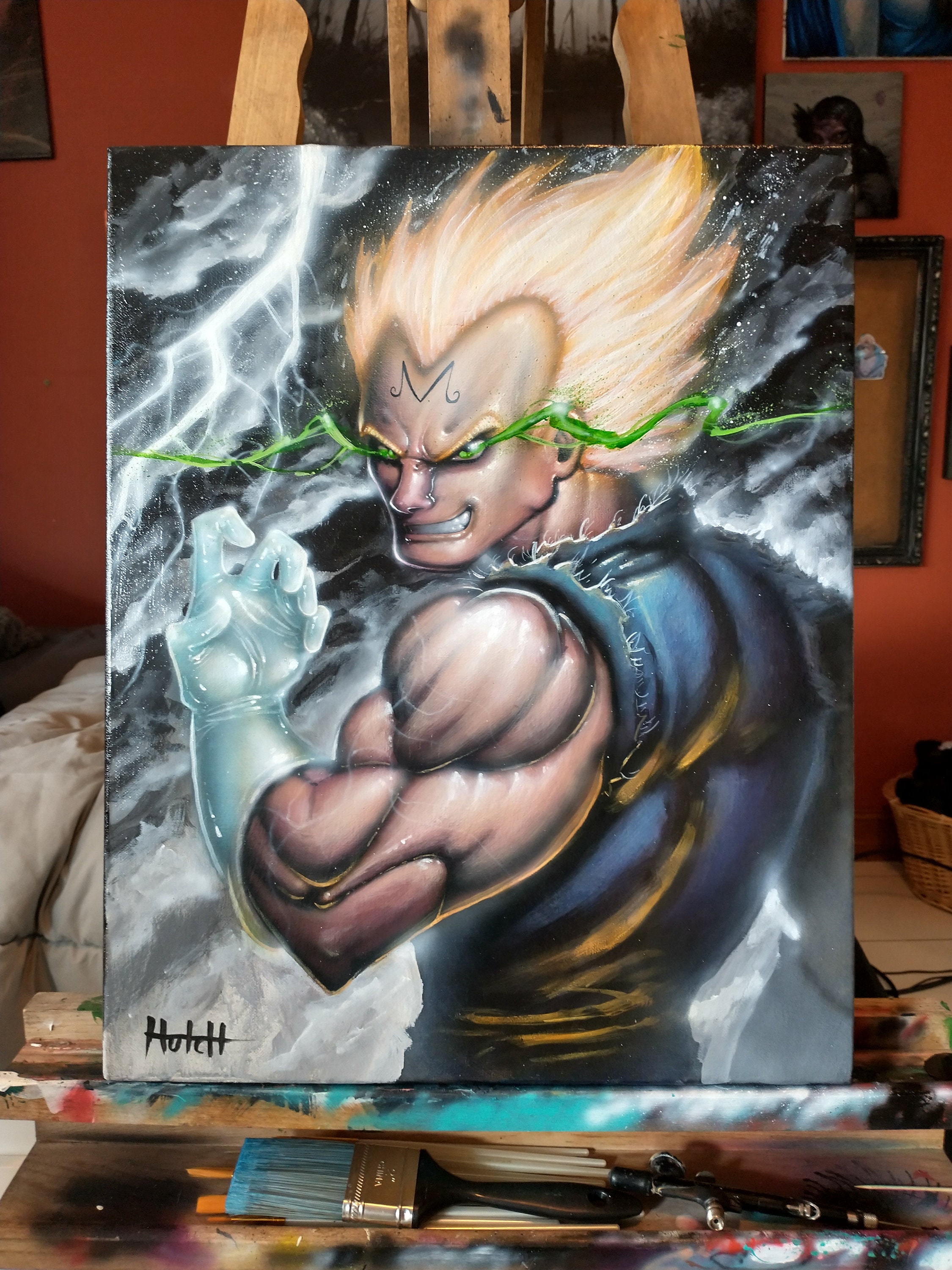 SSJ2 Goku vs Majin Vegeta - Q10Mark Canvas Print for Sale by q10mark