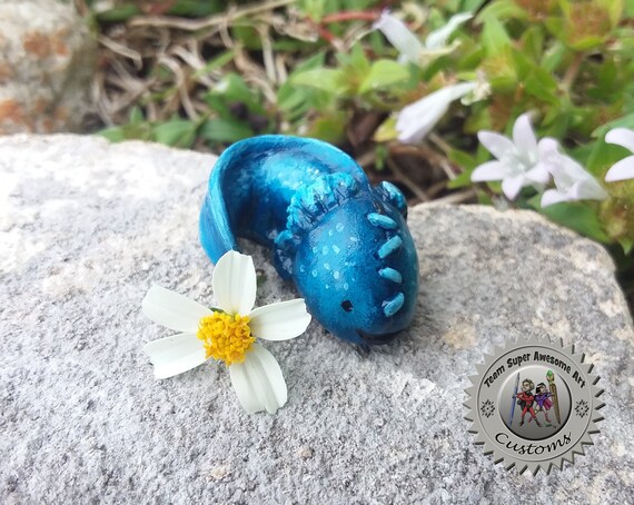 Ooak Fantasy Creature Tiny 1 Inch Baby Stitched Axolotl Blue Etsy