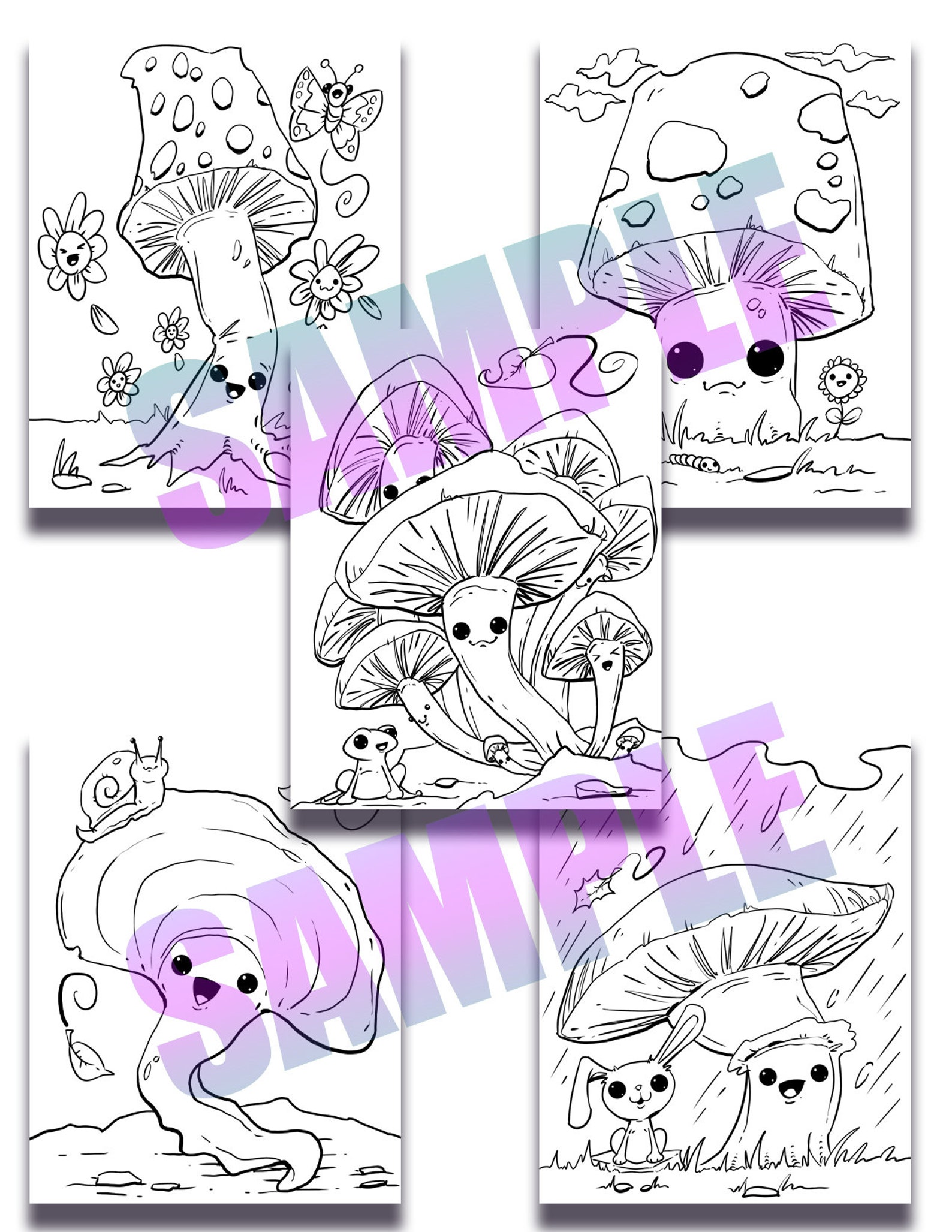 Cute Kawaii Mushroom Coloring Book Pages Download Fun - Etsy Israel