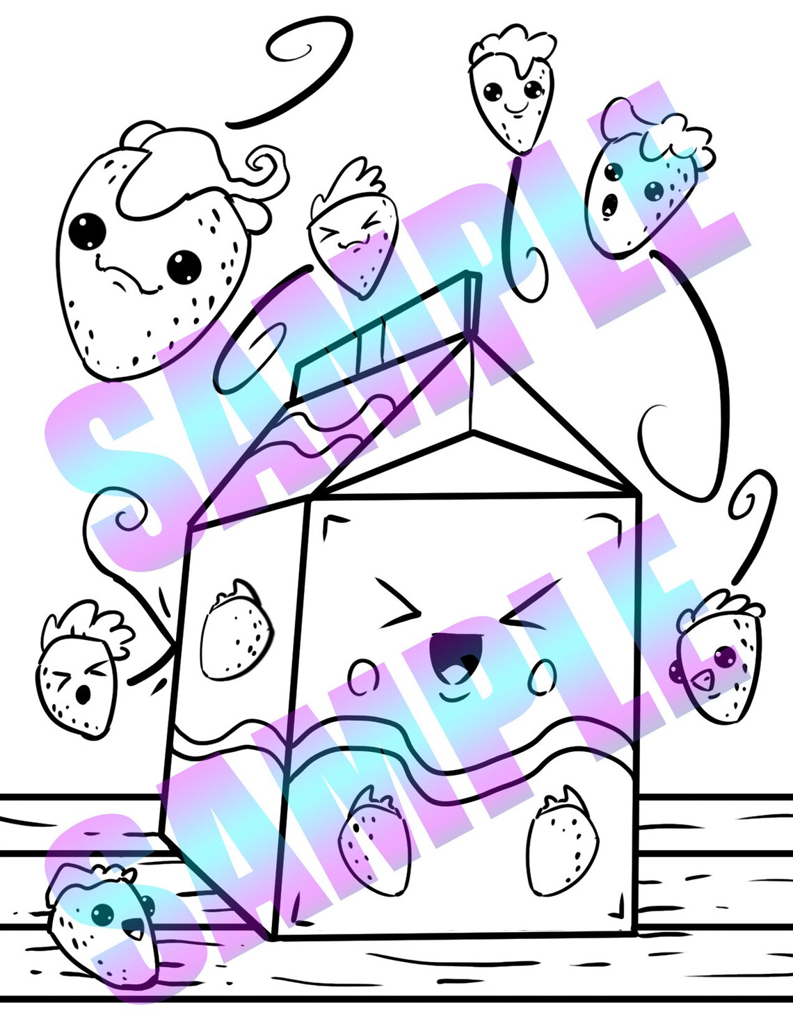 Cute Kawaii Strawberry Milk Coloring Book Page Download Fun - Etsy