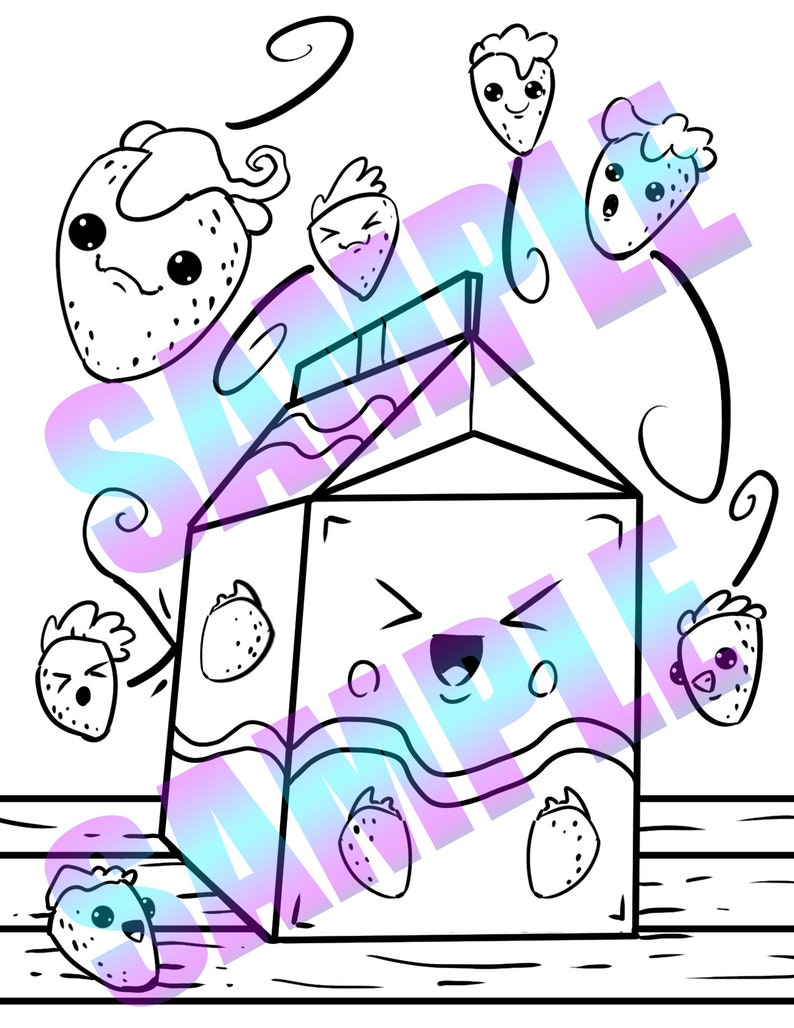 Cute Kawaii Strawberry Milk Coloring Book Page Download Fun - Etsy
