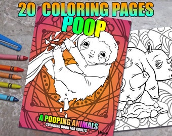 Pooping Animals Coloring Book Pages Download, Funny Coloring Book Pages For Adults To Color, Coloring Books For Adults PDF, SVG, Printable