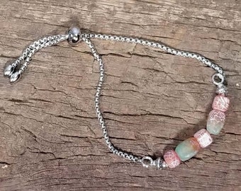 Unique Bead and Stainless Steel Adjustable Bracelet - One-of-a-kind - Handmade