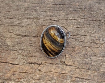 18x25mm Beautiful Tiger's Eye Adjustable Size Stainless Steel Ring  - One-of-a-kind - Handmade