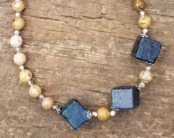 Truly One-of-a-kind Graduated Picture Jasper and Yellow Turquoise Beaded Necklace - One-of-a-kind - Handmade