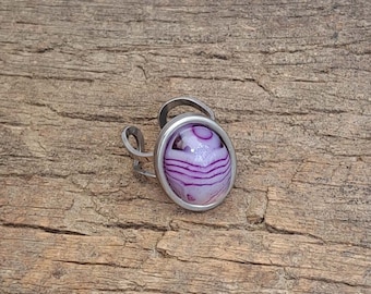 Natural 13x18mm Cabochon Purple Agate Stone in an Adjustable Size Heavy Duty Stainless Steel Ring - Won't Discolor - Hypo-Allergenic