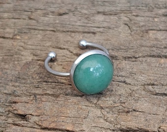 12mm Natural Green Aventurine Cabochon Stone Adjustable Size Heavy Duty Stainless Steel Ring - Won't Discolor - Hypo-Allergenic
