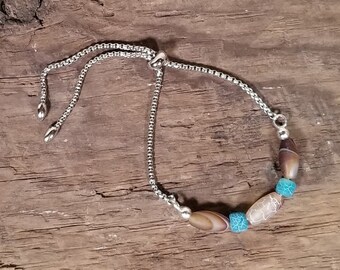 Unique Bead and Stainless Steel Adjustable Bracelet - One-of-a-kind - Handmade