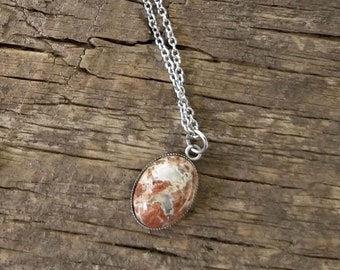 Stunning Red Tiger's Eye Cabochon Pendant On A Stainless Steel Link Necklace - One-of-a-kind - Handmade