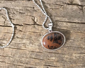 Beautiful Mahogany Obsidian Cabochon Pendant On A Stainless Steel Necklace - One-of-a-kind - Handmade