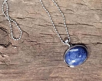 Beautiful Sodalite Cabochon Pendant On A Stainless Steel Necklace - One-of-a-kind - Handmade