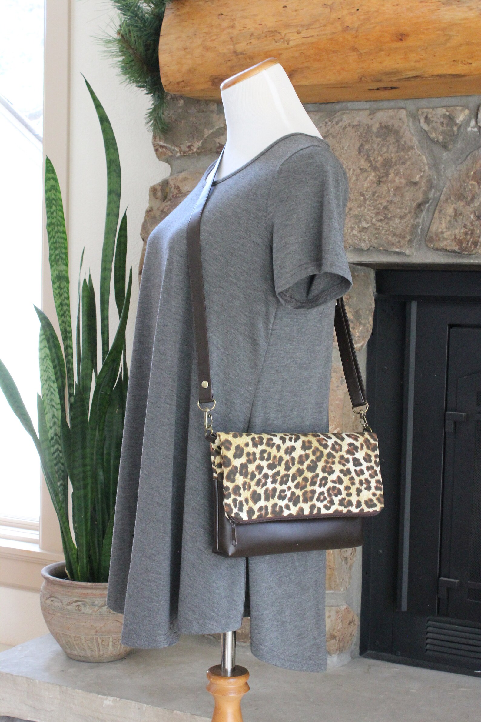 Idris - Leopard Print Canvas Crossbody Bag