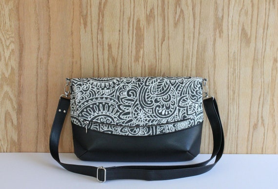Black and White Crossbody Canvas Foldover Bag With Vegan | Etsy