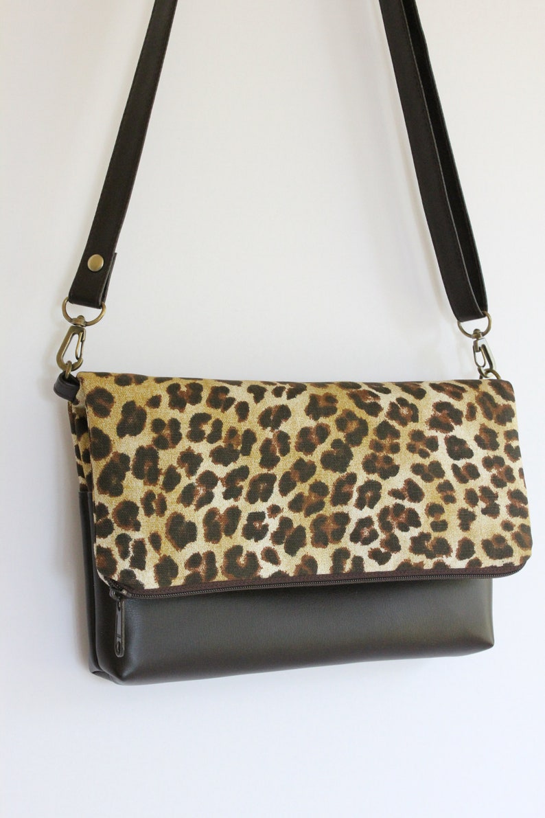 Crossbody Canvas Leopard Print Foldover Bag Animal Print Etsy