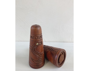 Vintage Walnut Wood Salt and Pepper Shaker, Rustic Midcentury style