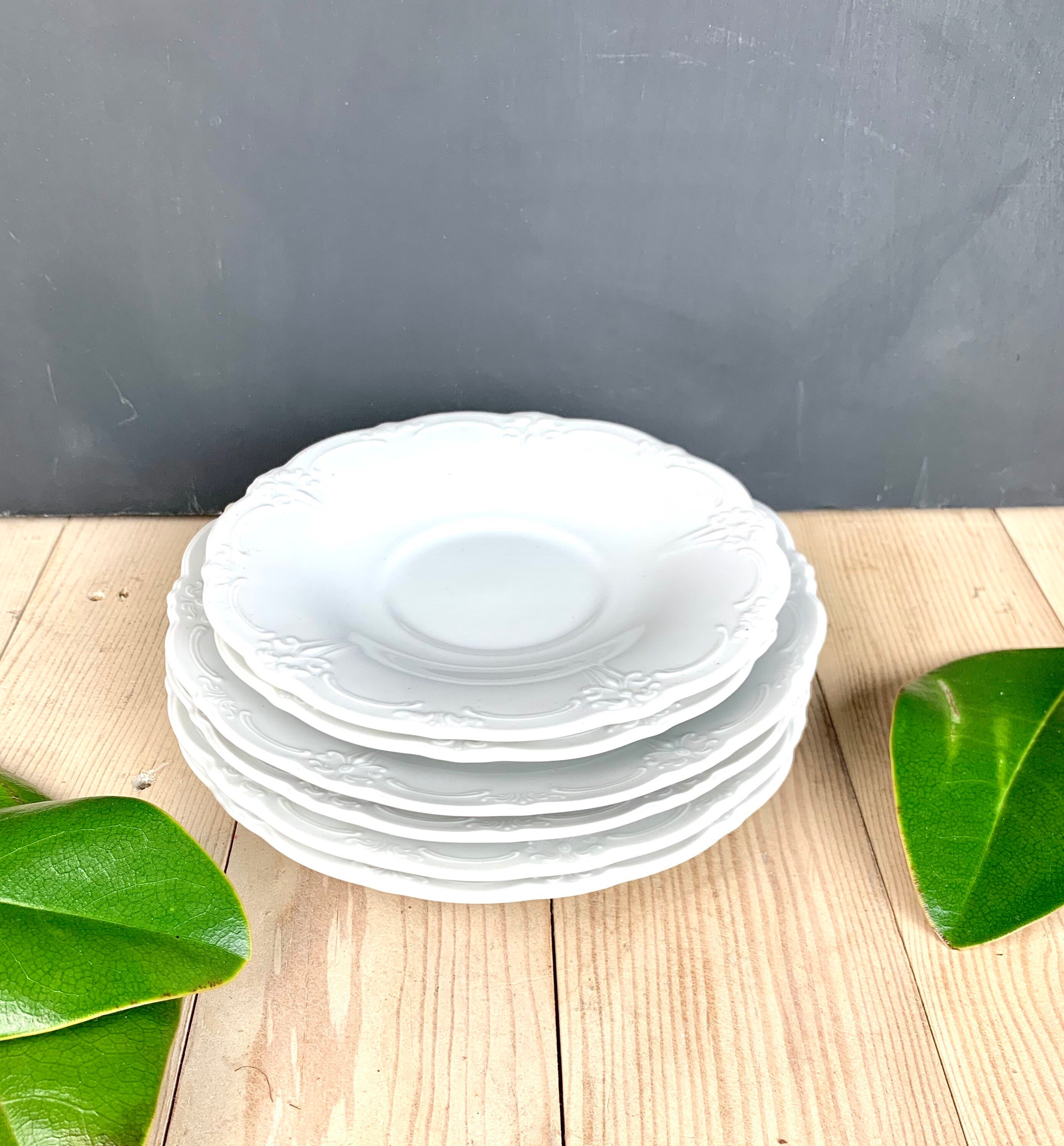 Set of 6 Six Small White Vintage Plates Saucers Farmhouse Etsy