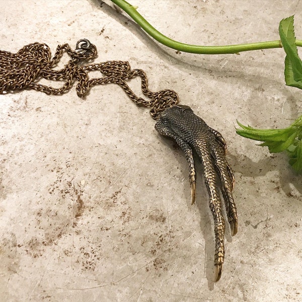 Large Iguana Necklace ~ Real Iguana Foot Cast ~ Lizard Necklace ~ Brass Iguana Jewelry ~ Reptile Necklace ~