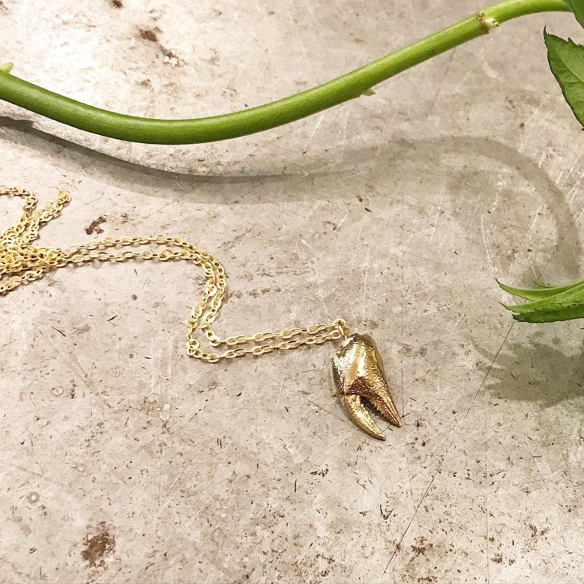 Tiny Crab Claw Necklace Brass Pendant Necklace Brass Crab Claw Necklace