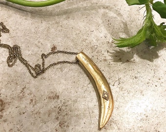 Boar Fang Necklace ~ Brass Fang Necklace ~ Brass Cast Necklace ~ Pendant Necklace ~ Unisex Necklace