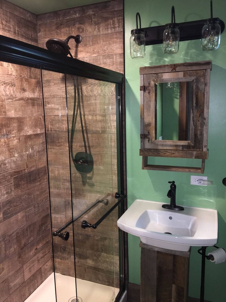 Reclaimed Farmhouse Rustic Medicine With Mirror Etsy