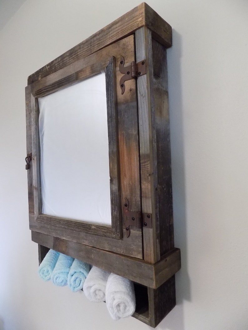 Large Rustic Reclaimed Medicine With Mirror Barnwood Etsy