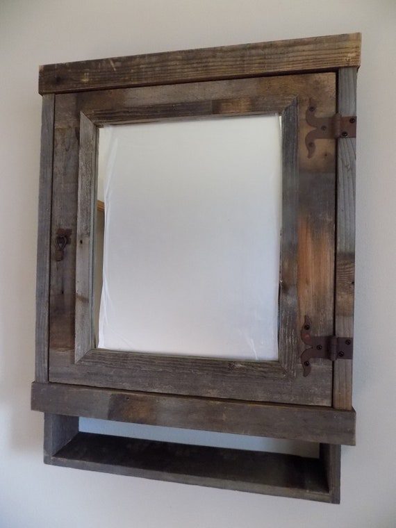 Rustic wood medicine cabinet with mirror deals