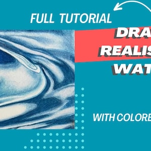Peut inclure: Un tutoriel complet sur la façon de dessiner de l'eau réaliste avec des crayons de couleur. L'image montre un gros plan d'un dessin d'eau avec des tourbillons bleus et blancs.