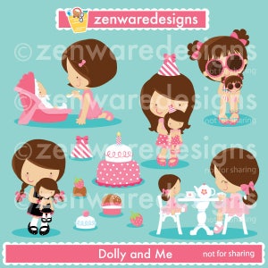 Brunette Girls with Dolls Clipart