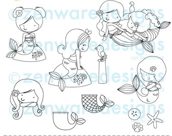 Mermaid Digital Stamps Clipart