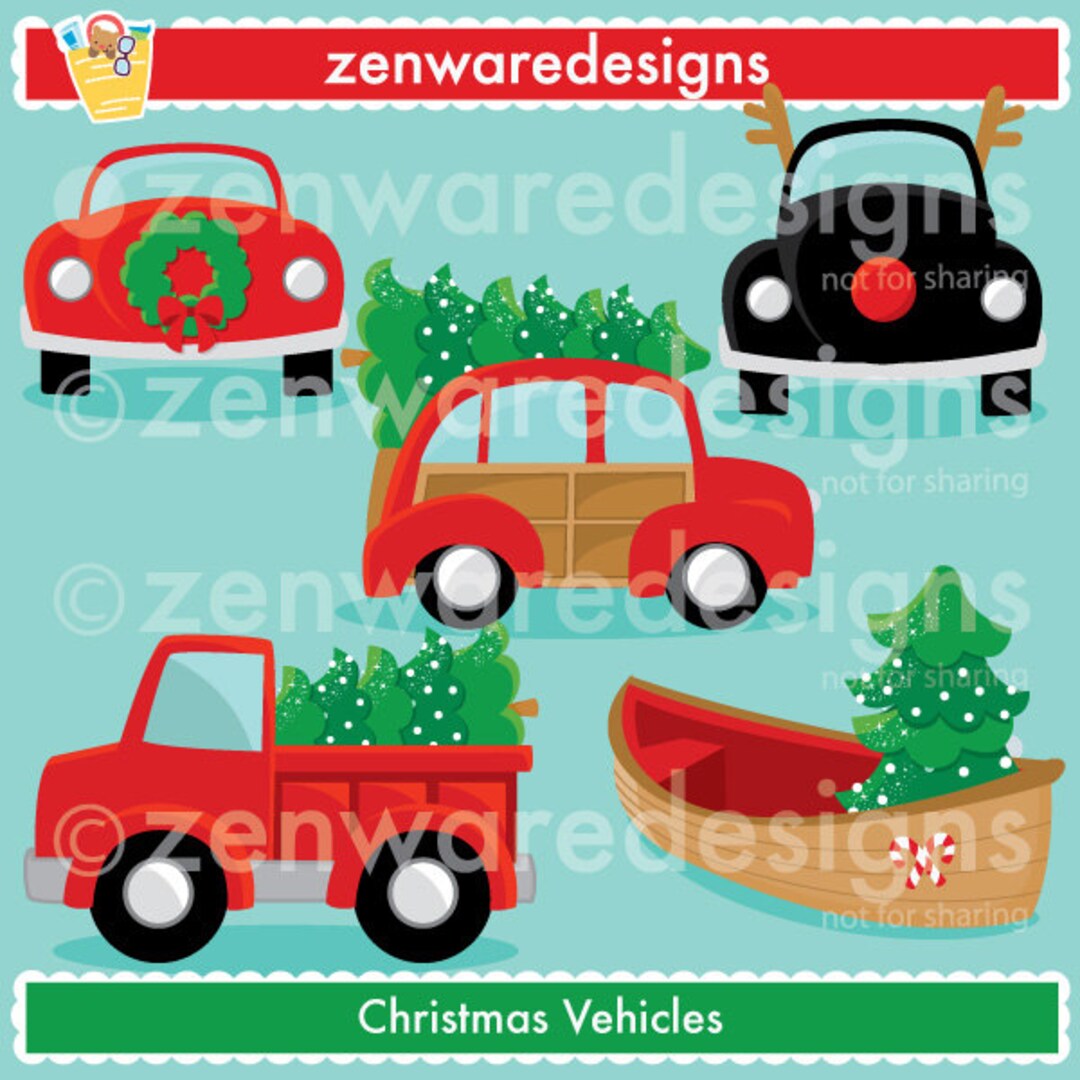 Christmas Vehicles Clipart - Etsy