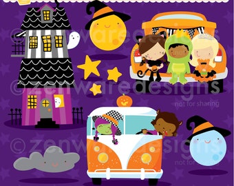 Halloween, conduire, par, maison hantée Clipart