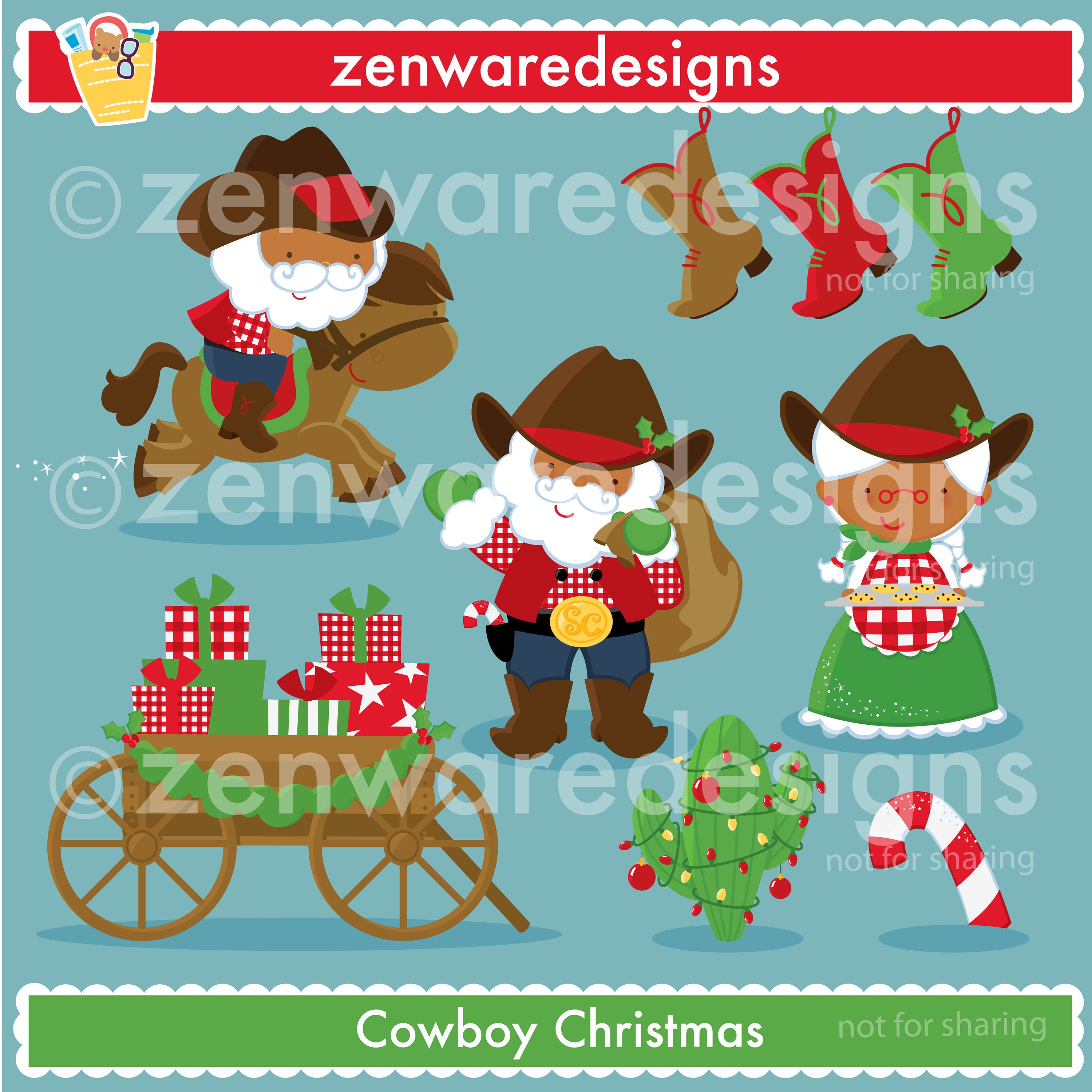 Santa Cowboy Christmas Clipart | Etsy