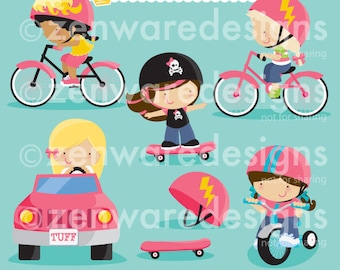 Girl Vehicles Let's Go Clipart