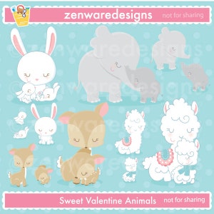 Maman et bébé animaux Valentine Clipart