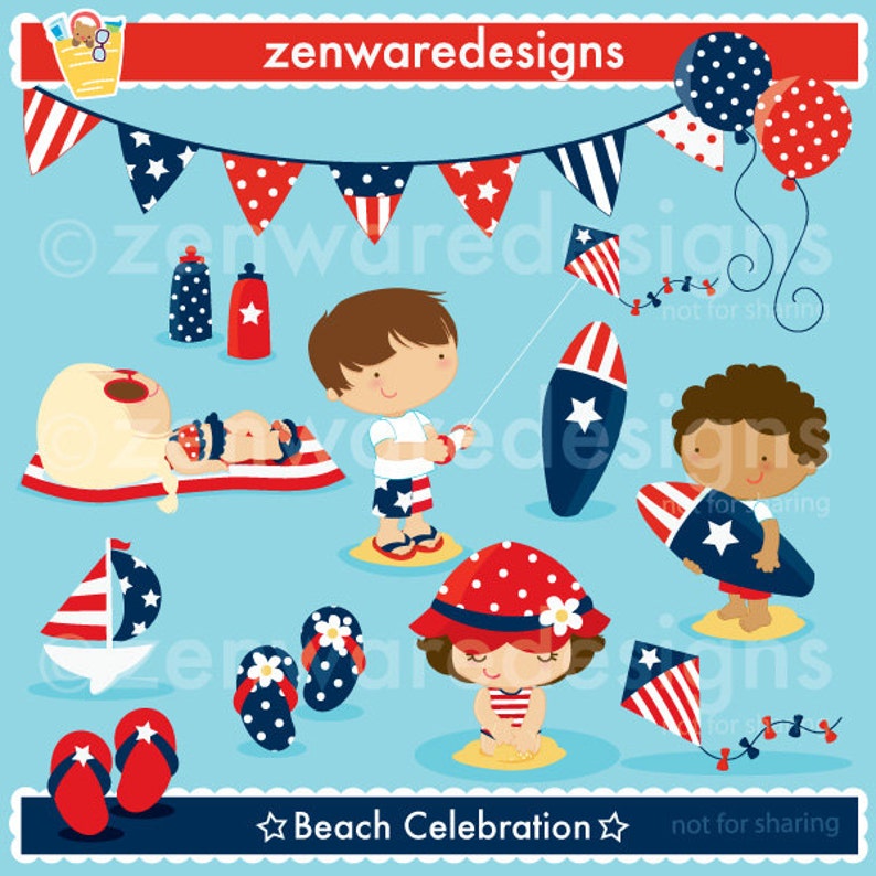 Beach Independence Day Clipart image 1